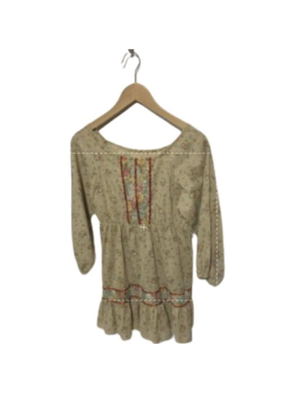 Vintage 1970's Boho Mini Prairie Dress Tunic Top Cream Floral Print Sz xs /child - Picture 10 of 14